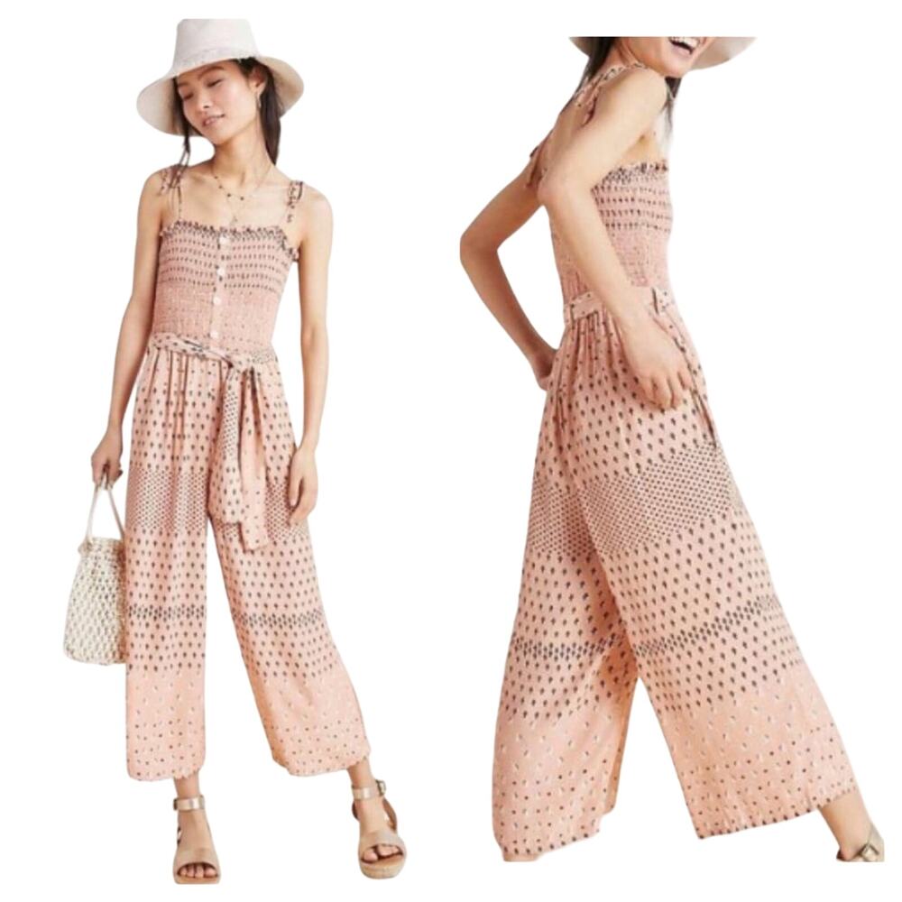 Faithfull the Brand X Anthropologie Jumpsuit Maille Floral Wide Leg Pink S